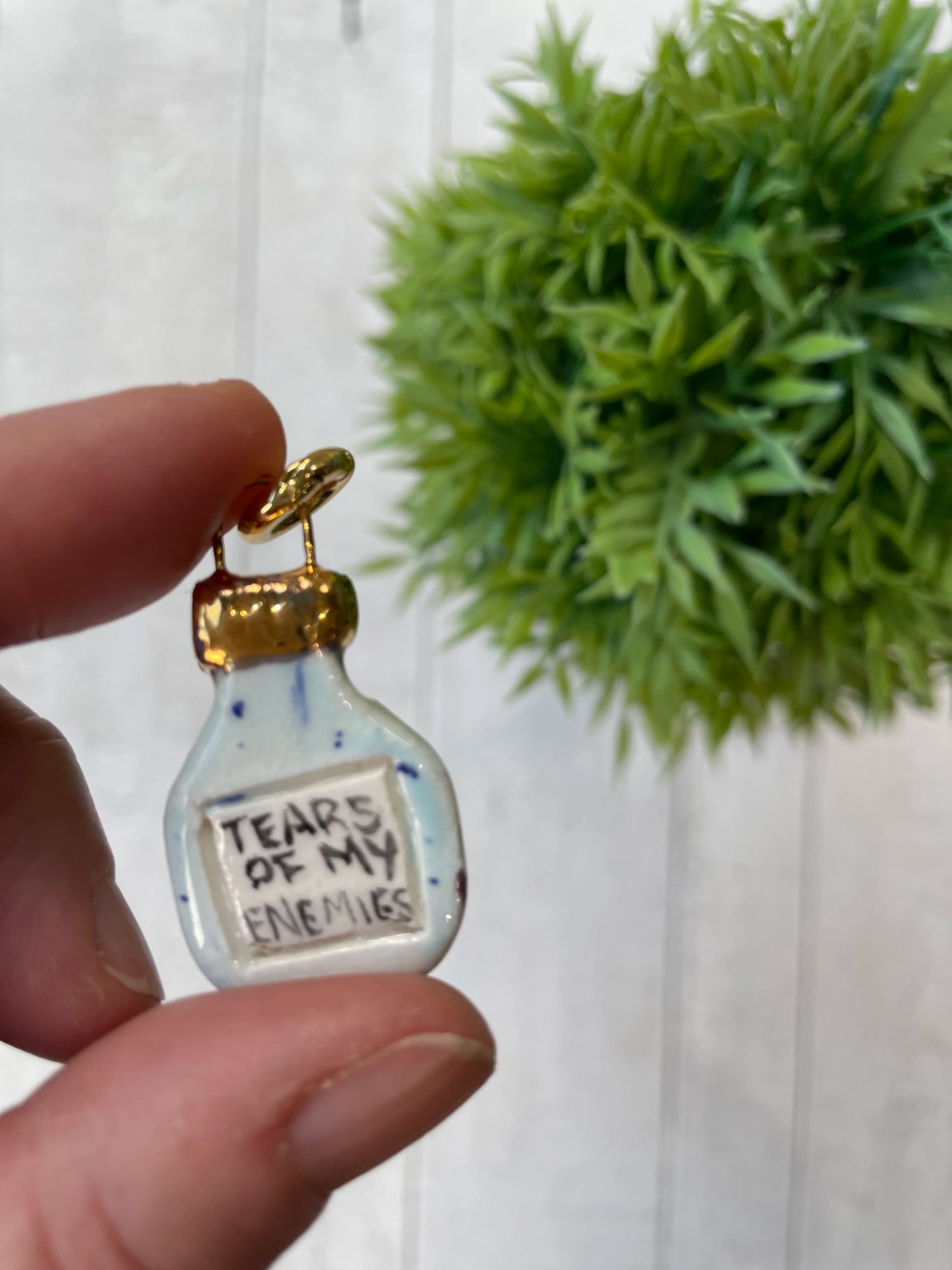 Hand Painted “Tears of My Enemies” Potion Bottle Ceramic Charm