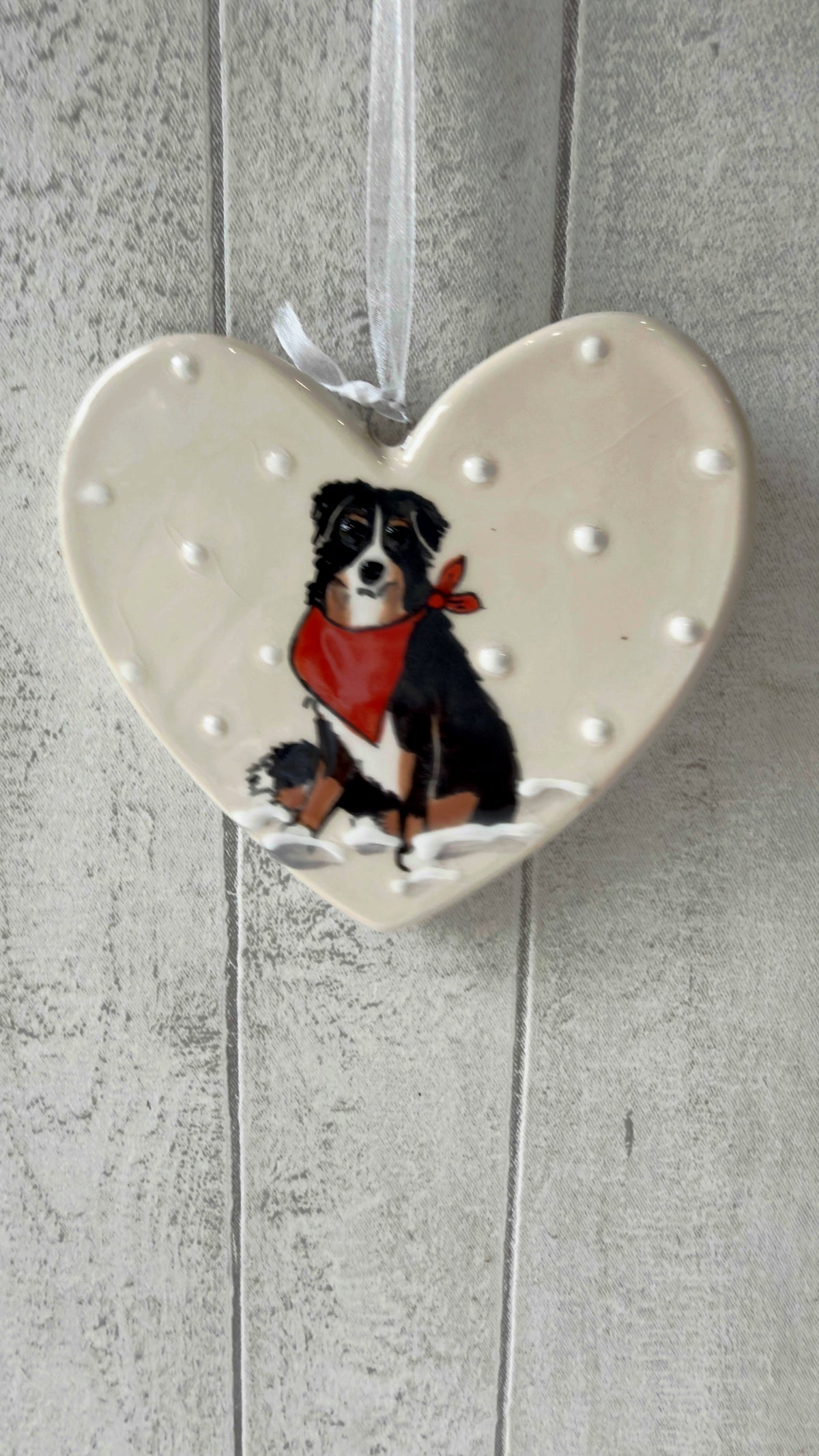 Bernese Mountain Dog Hand Painted Ceramic Heart Super Seconds