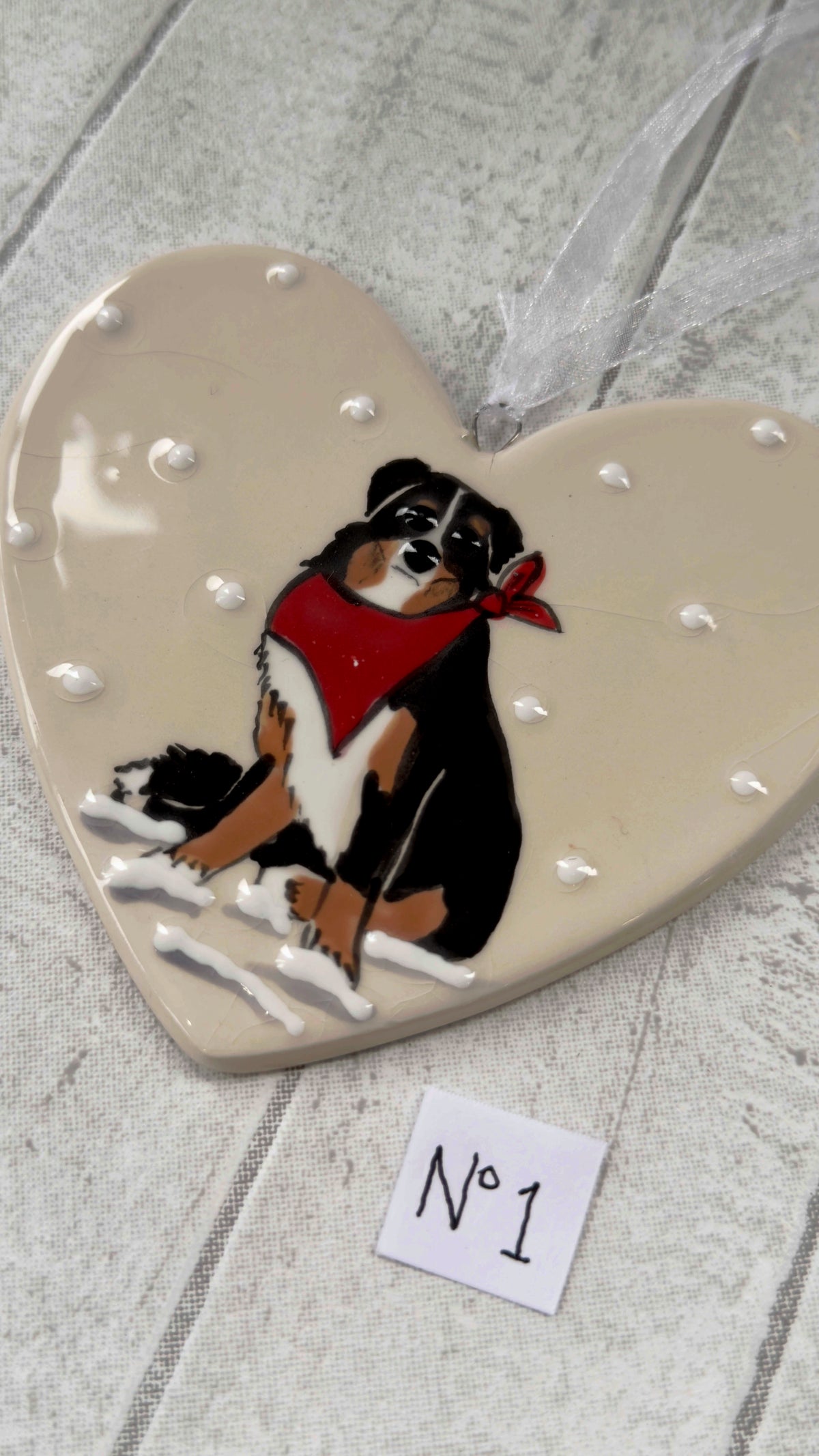 Bernese Mountain Dog Hand Painted Ceramic Heart Super Seconds