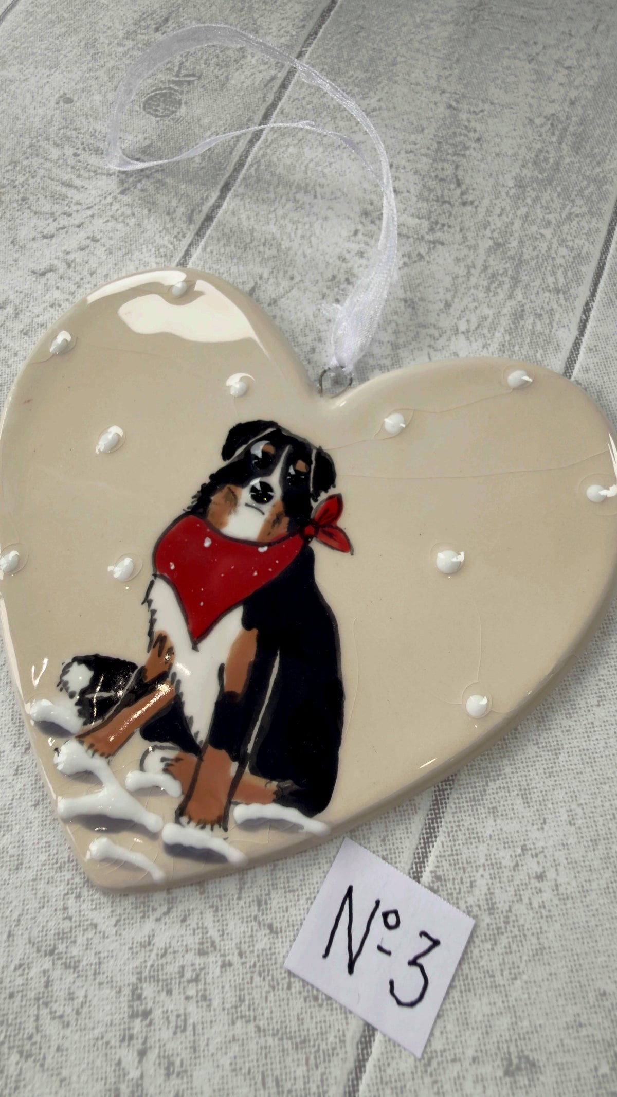 Bernese Mountain Dog Hand Painted Ceramic Heart Super Seconds