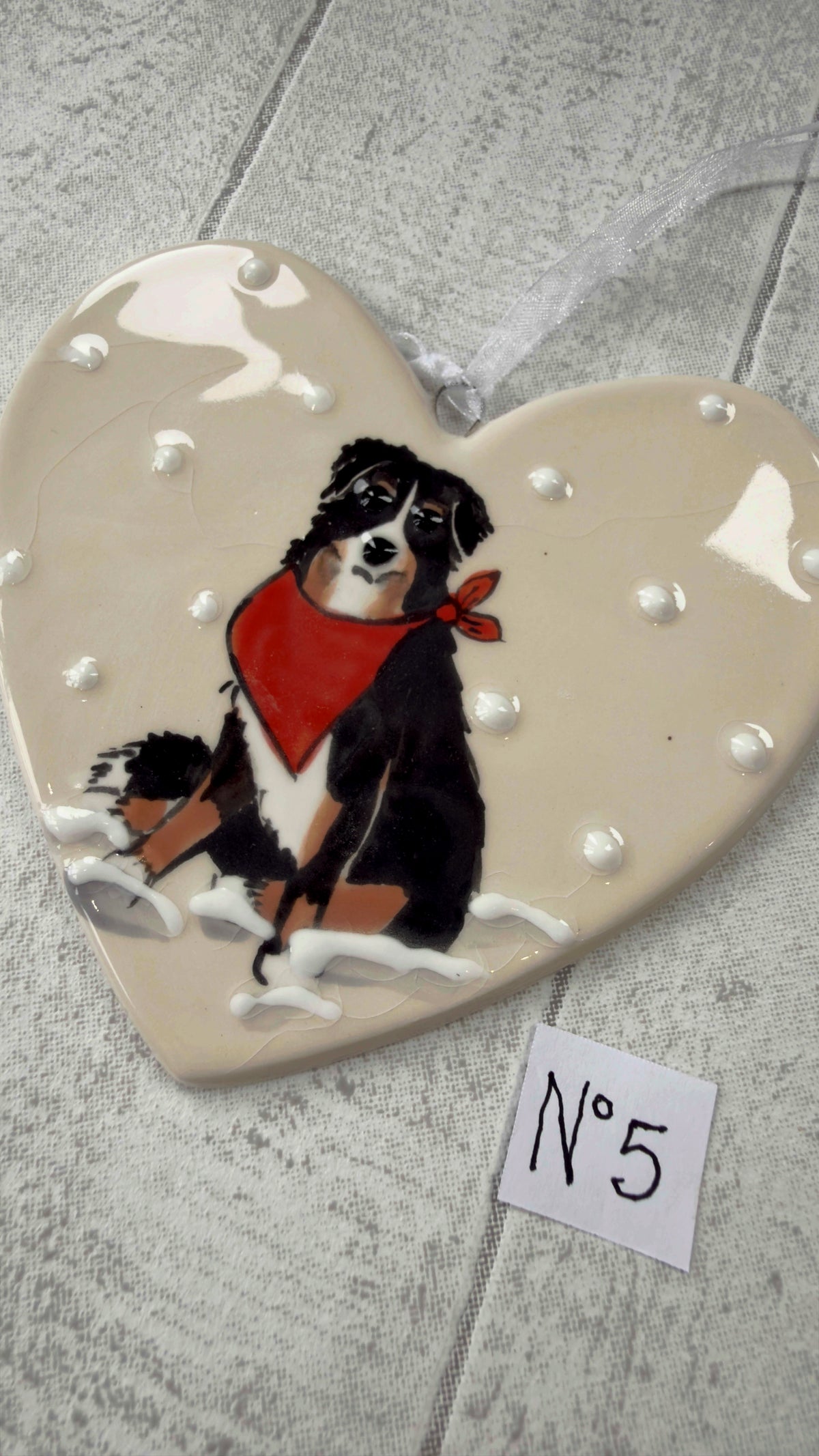Bernese Mountain Dog Hand Painted Ceramic Heart Super Seconds