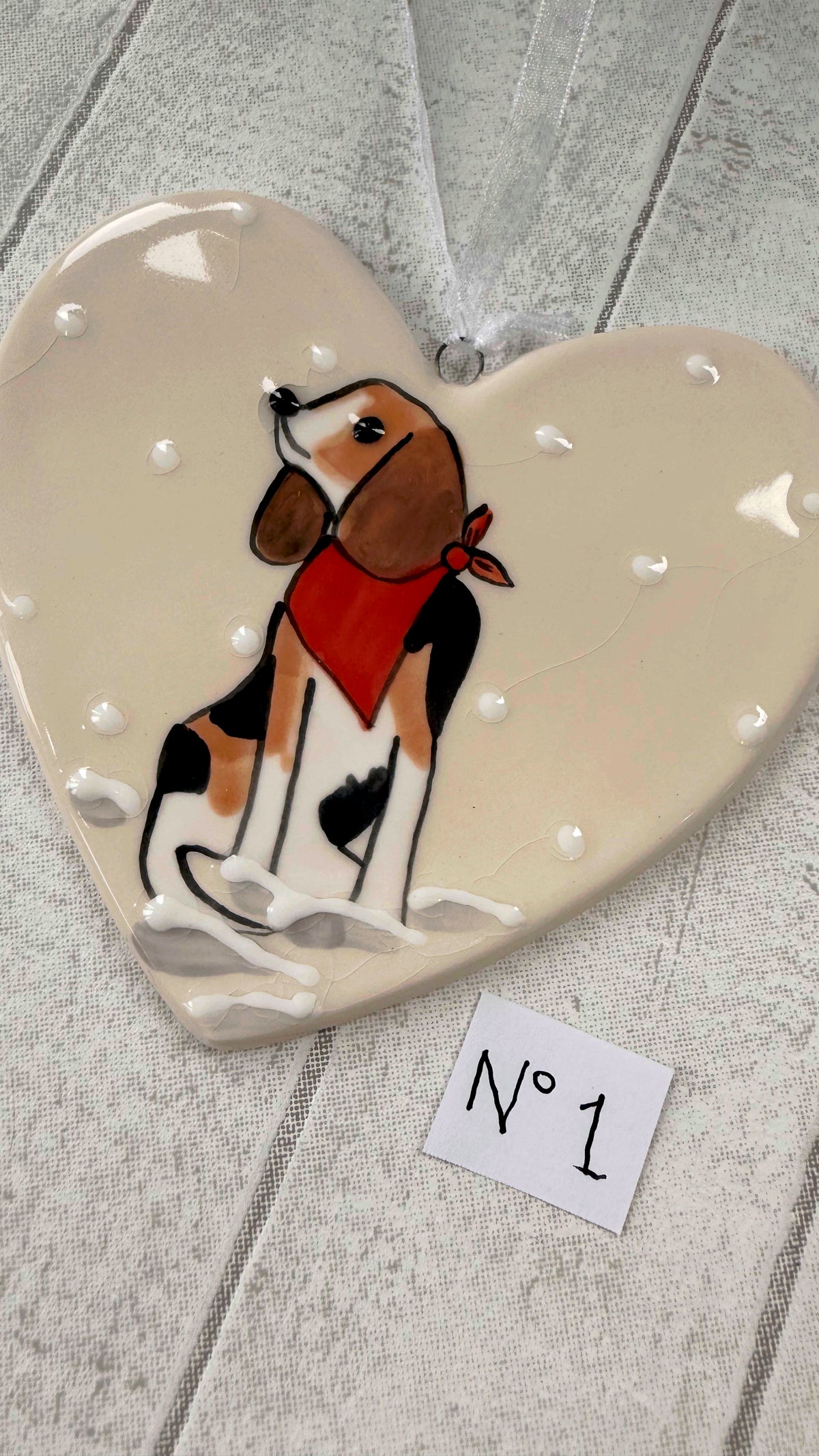 Beagle Hand Painted Ceramic Heart Super Seconds