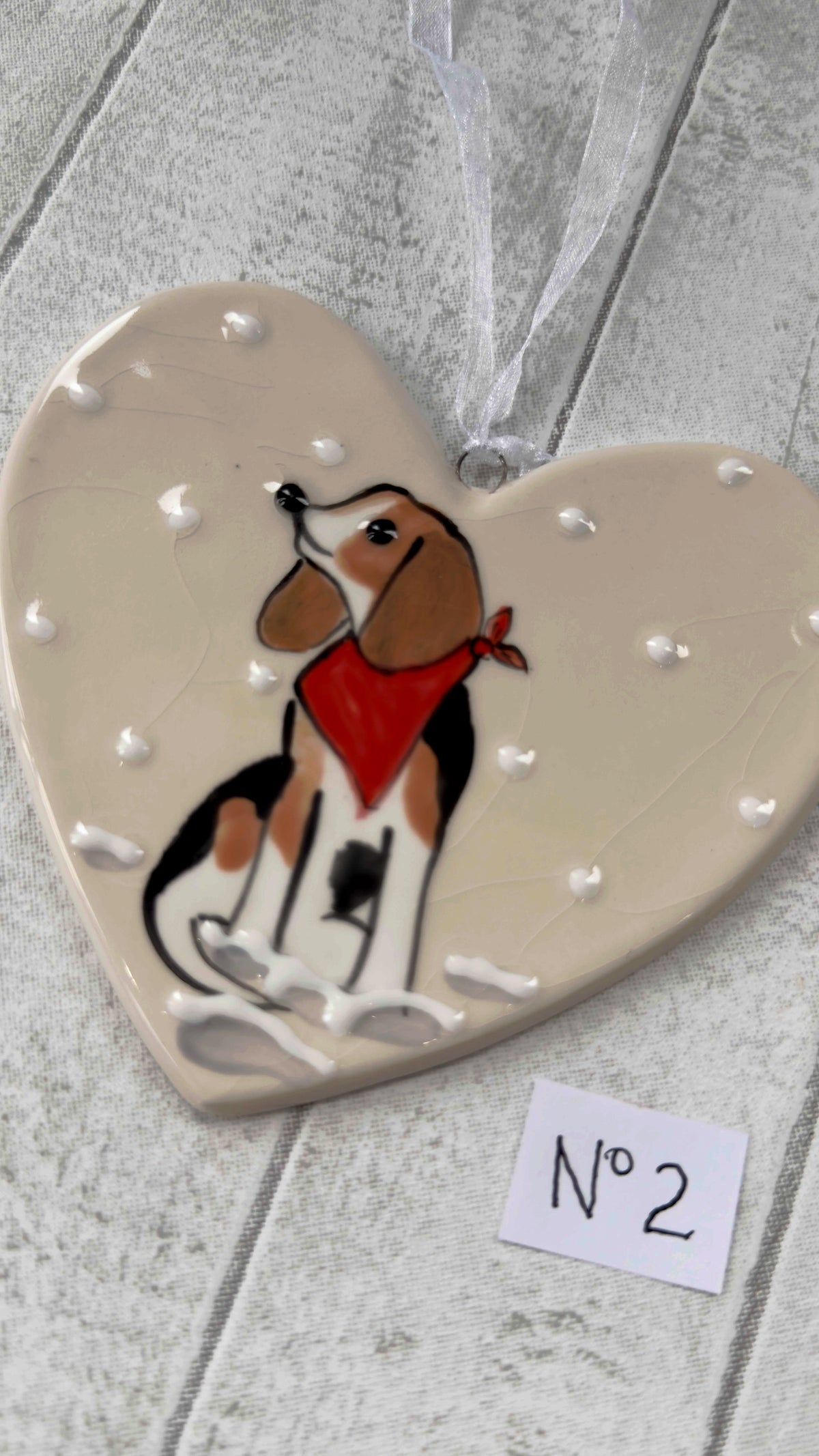 Beagle Hand Painted Ceramic Heart Super Seconds