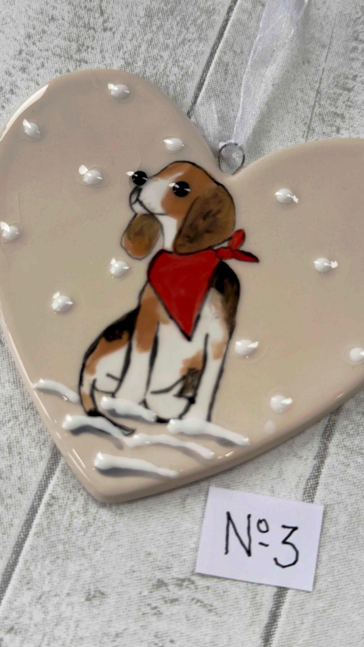 Beagle Hand Painted Ceramic Heart Super Seconds
