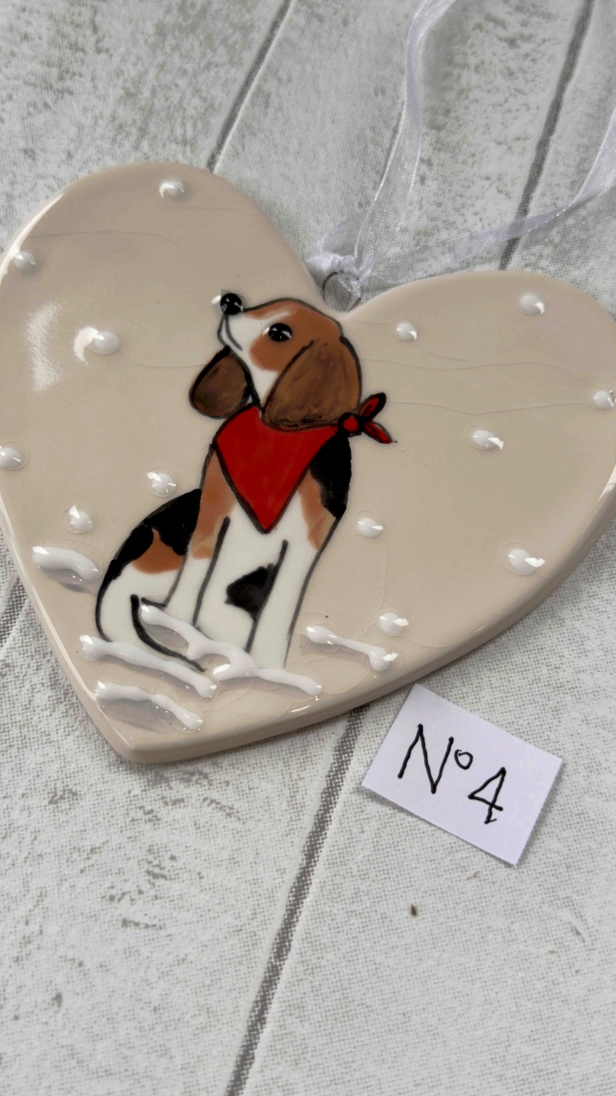 Beagle Hand Painted Ceramic Heart Super Seconds