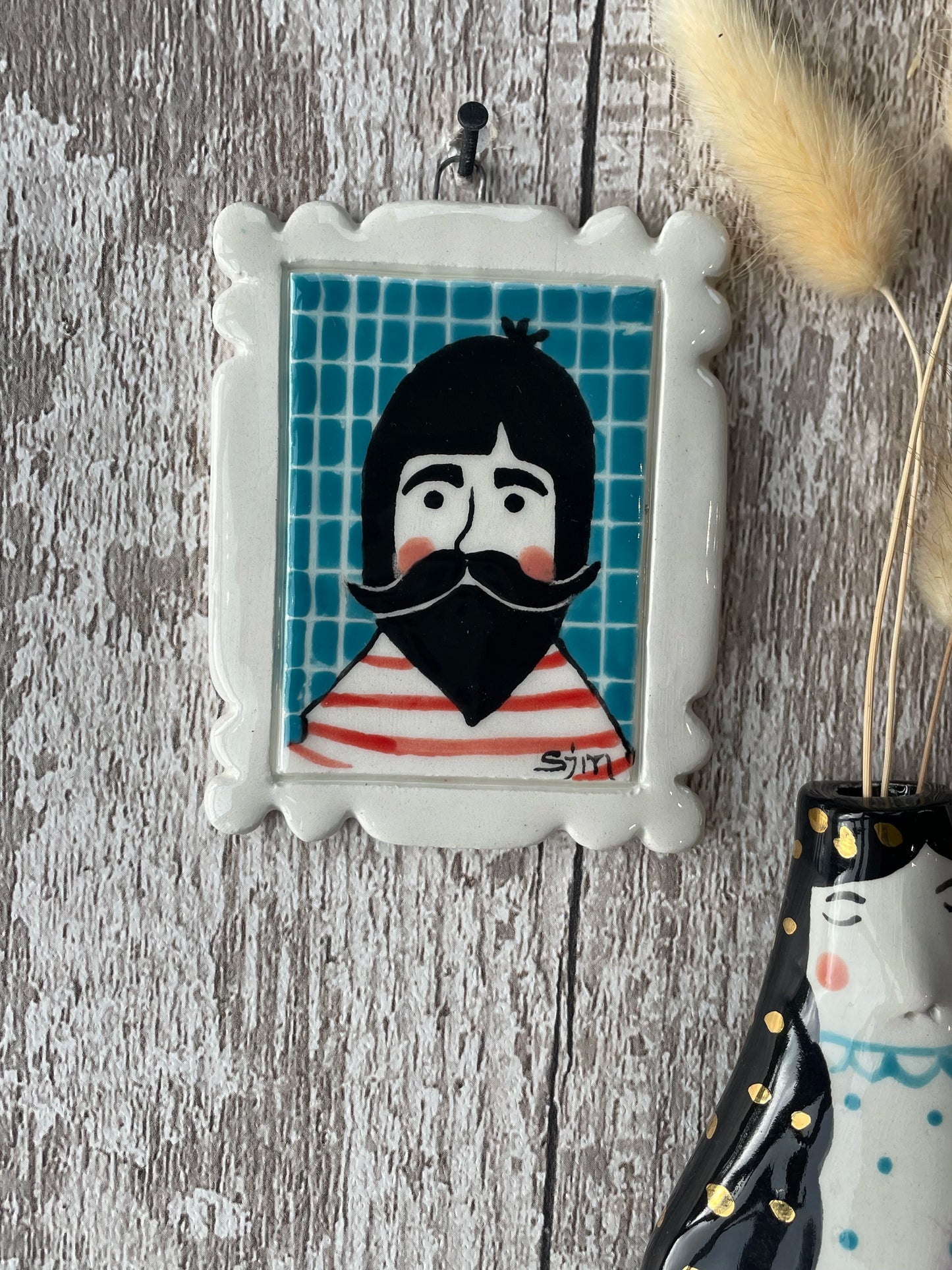 Hugo – Bearded Moustache Man Ceramic Mini Masterpiece Wall Art by Sister Sister