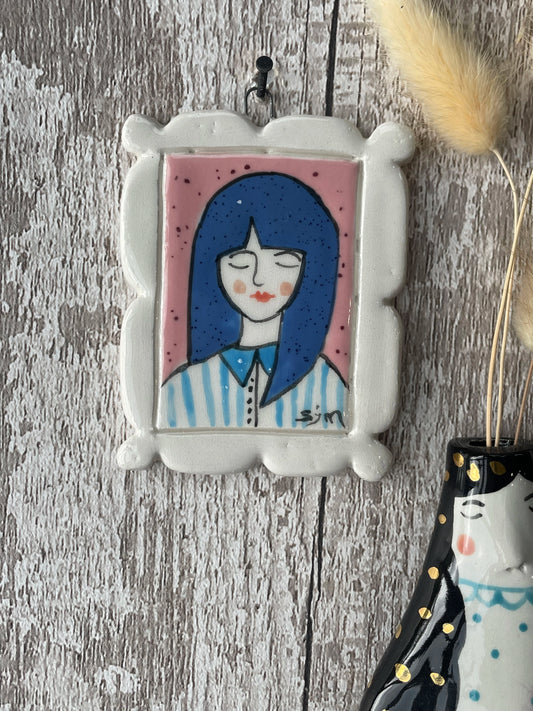 Indigo, Blue Haired Ceramic Mini Masterpiece Wall Art