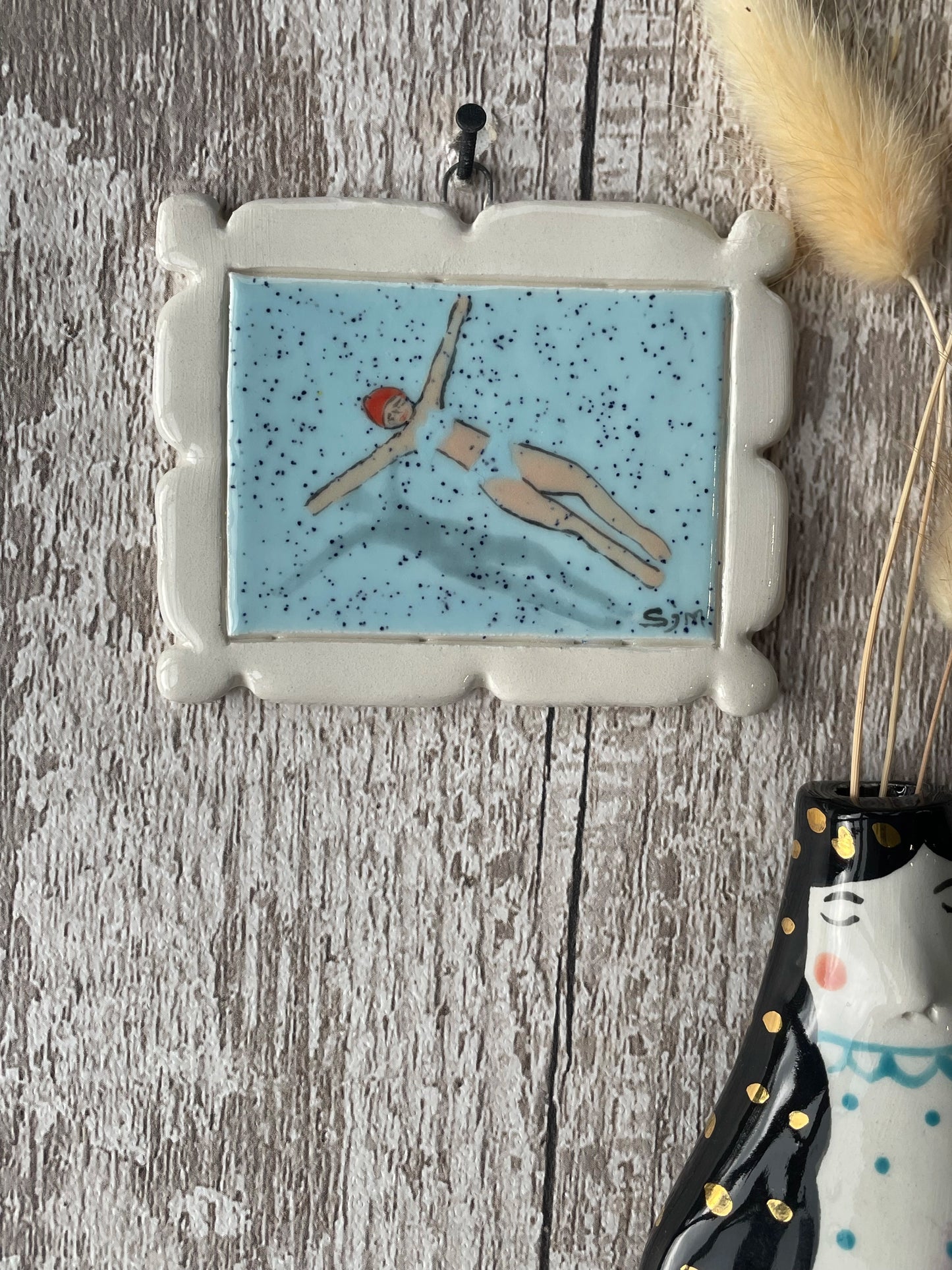 Mini Masterpiece “Marina” Hand Painted Ceramic Swimmer in Blue Pool