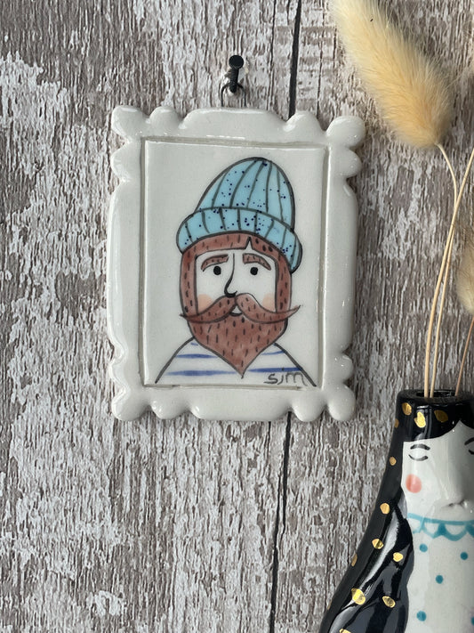 Mini Masterpiece “Otis” Hand Painted Ceramic Sailor with Blue Beanie