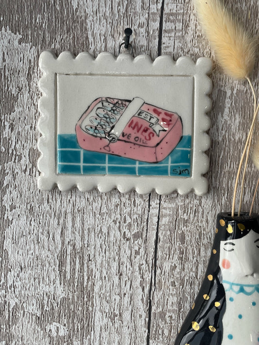 Mini Masterpiece Hand-Painted Ceramic Pink Sardine Tin Wall Art