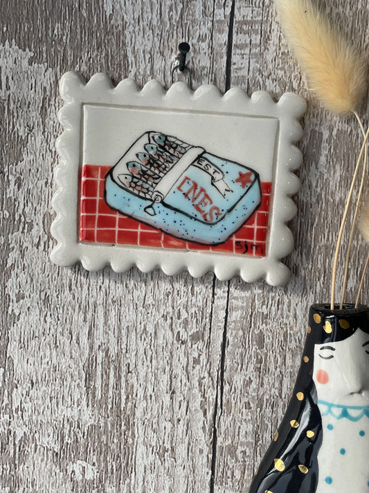 Mini Masterpiece – “Sardine Club” | Hand-Painted Ceramic Sardine Tin Wall Art | Sister Sister
