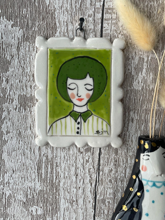 Olive – Green Haired Ceramic Mini Masterpiece Wall Art