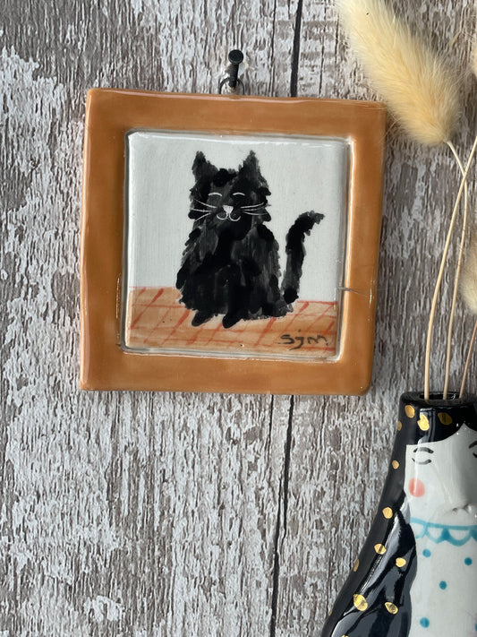 Seconds – Black Cat Ceramic Mini Masterpiece Wall Art by Sister Sister