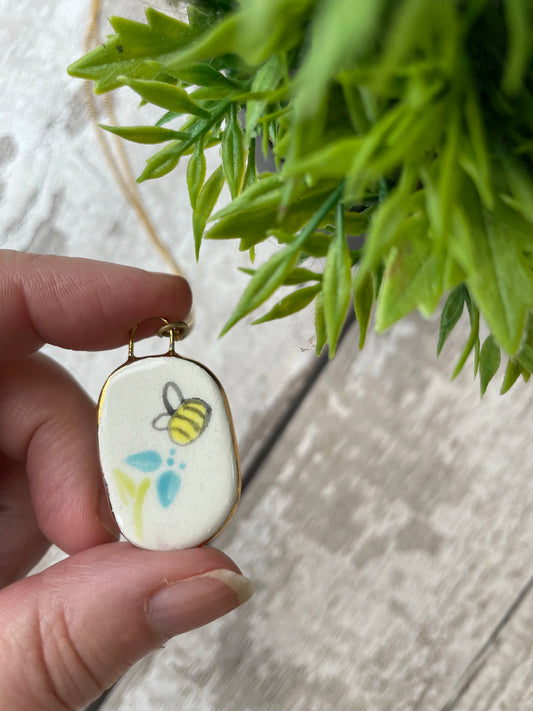 Seconds – Hand Painted Bee Charm Necklace Gold Plated Chain