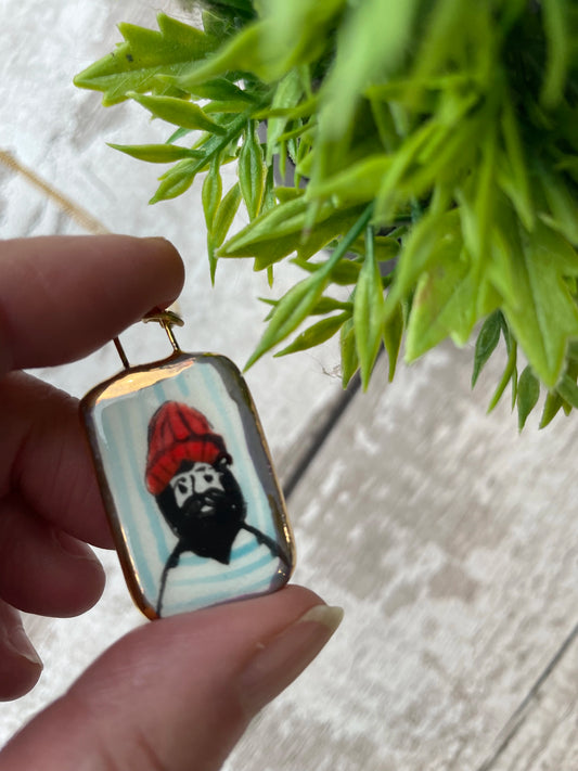 Seconds – Hand Painted Bearded Sailor Charm Necklace, Gold Plated Chain