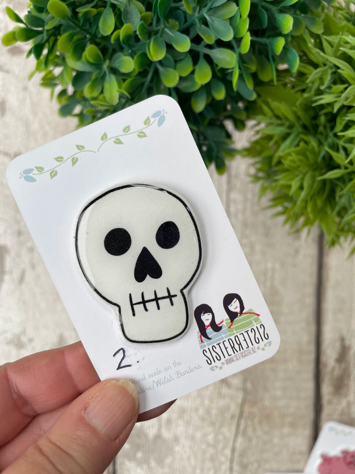 Seconds – “Skully” Cute Skull Pin Badge, Gothic Halloween Accessory, Quirky Indie Pin (New 2025 Design)