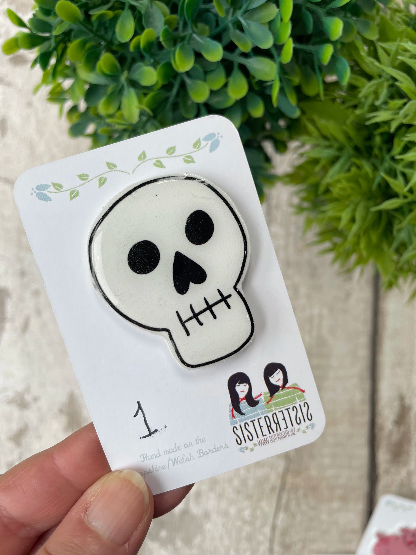 Seconds – “Skully” Cute Skull Pin Badge, Gothic Halloween Accessory, Quirky Indie Pin (New 2025 Design)