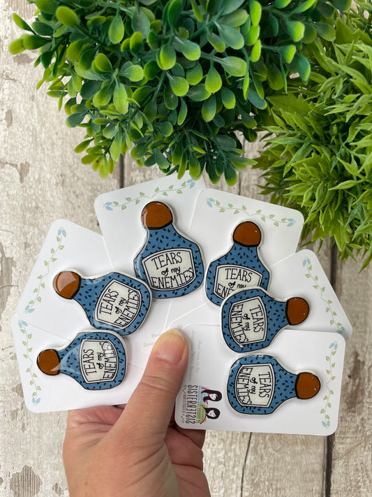 Seconds – “Tears of My Enemies” Funny Pin Badge, Quirky Enamel-Style Accessory, Gift for Friends Who Love Sarcasm & Humour