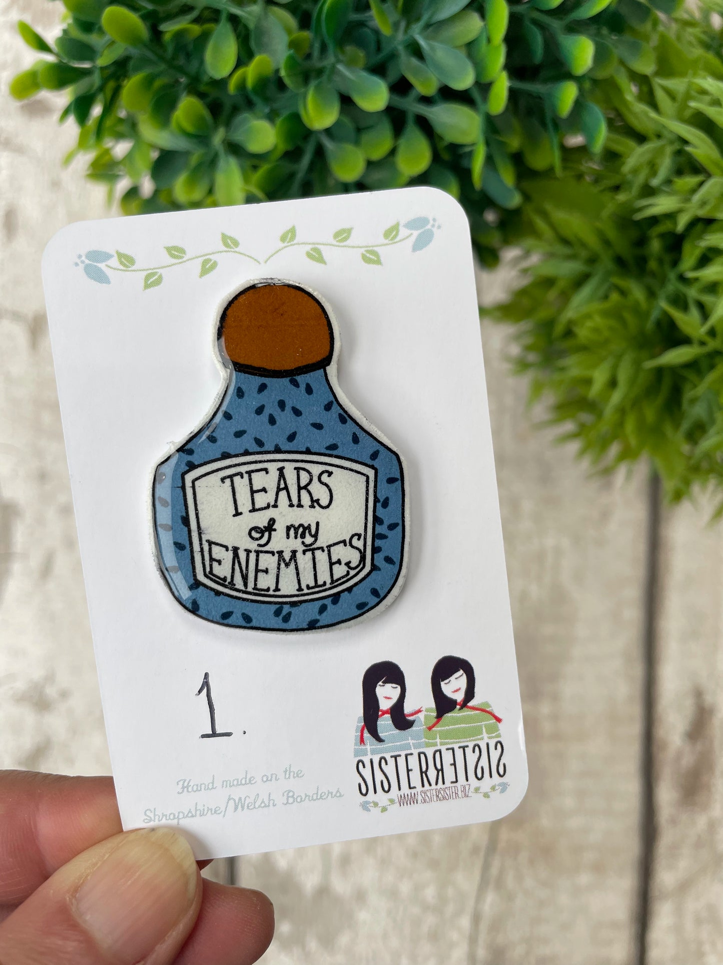 Seconds – “Tears of My Enemies” Funny Pin Badge, Quirky Enamel-Style Accessory, Gift for Friends Who Love Sarcasm & Humour