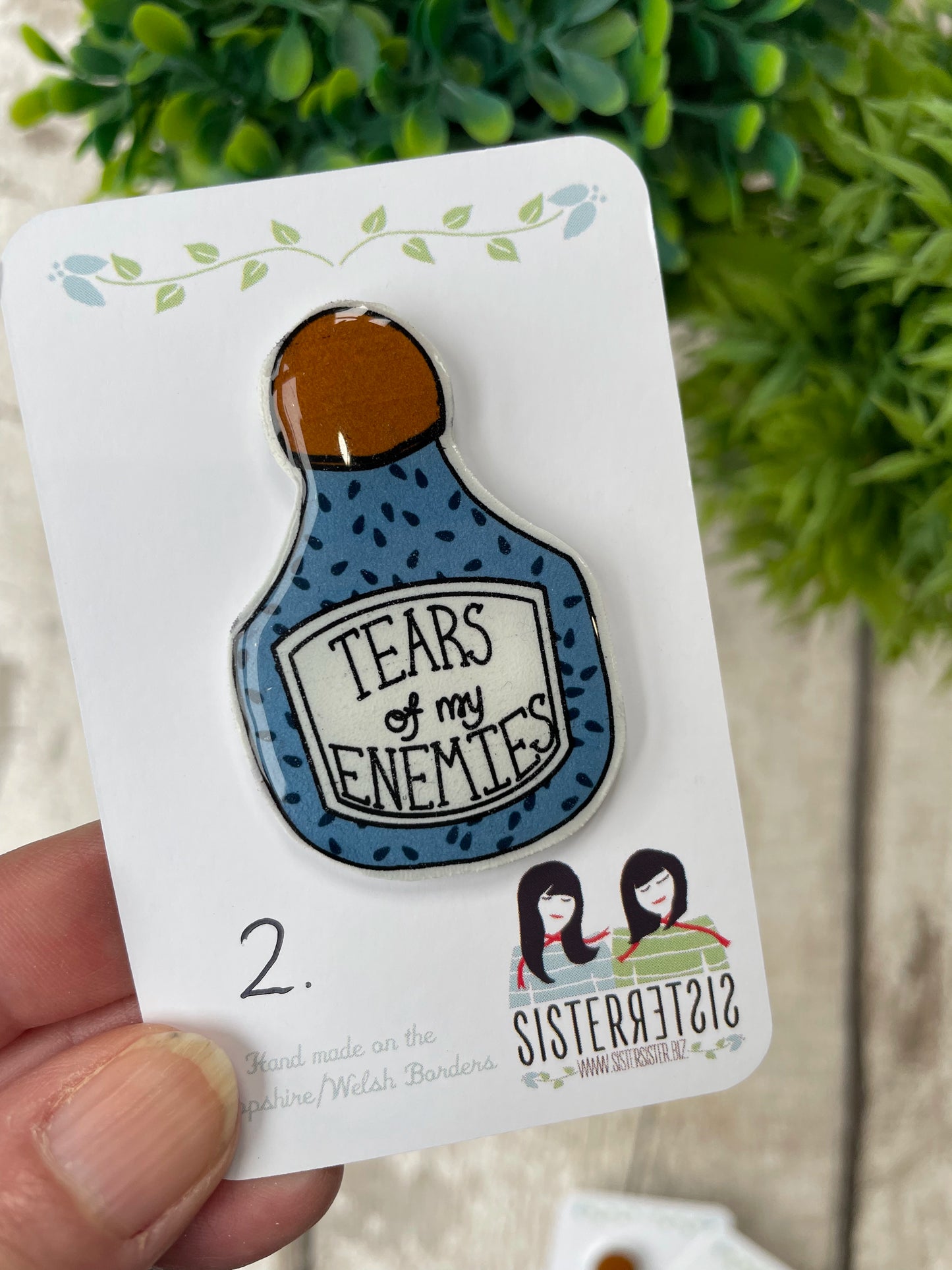 Seconds – “Tears of My Enemies” Funny Pin Badge, Quirky Enamel-Style Accessory, Gift for Friends Who Love Sarcasm & Humour