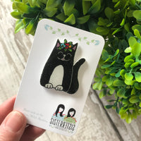 Cat - Black & White Cat Handmade Pin