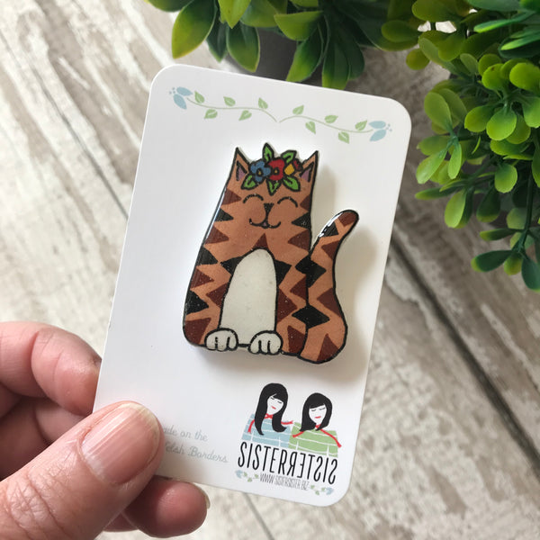 Cat - Brown Tabby Cat Handmade Pin