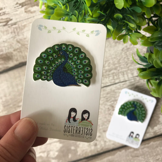 Percy the Peacock Handmade Pin