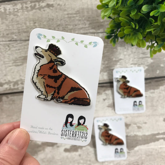 Royal Corgi Wearing A Crown Handmade Pin