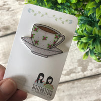 Vintage Rose Bud Tea Cup & Saucer Handmade Pin