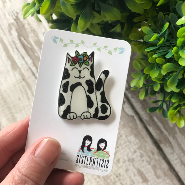 White & Black Cat Handmade Pin