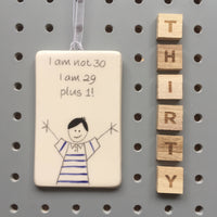 30th  Birthday - I am not 30 I am 29 plus 1 - Hand Painted Ceramic Rectangle Plaque