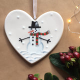 Frosty the Snowman - hand painted ceramic heart - christmas gift, decoration, ornament, friend, heart, christmas gift for her