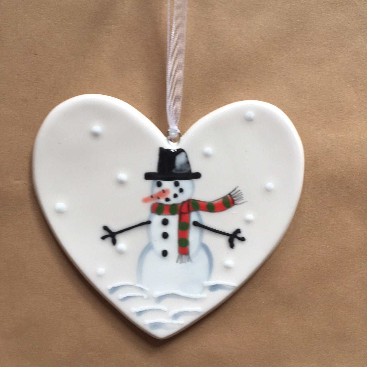 Frosty the Snowman - hand painted ceramic heart - christmas gift, decoration, ornament, friend, heart, christmas gift for her