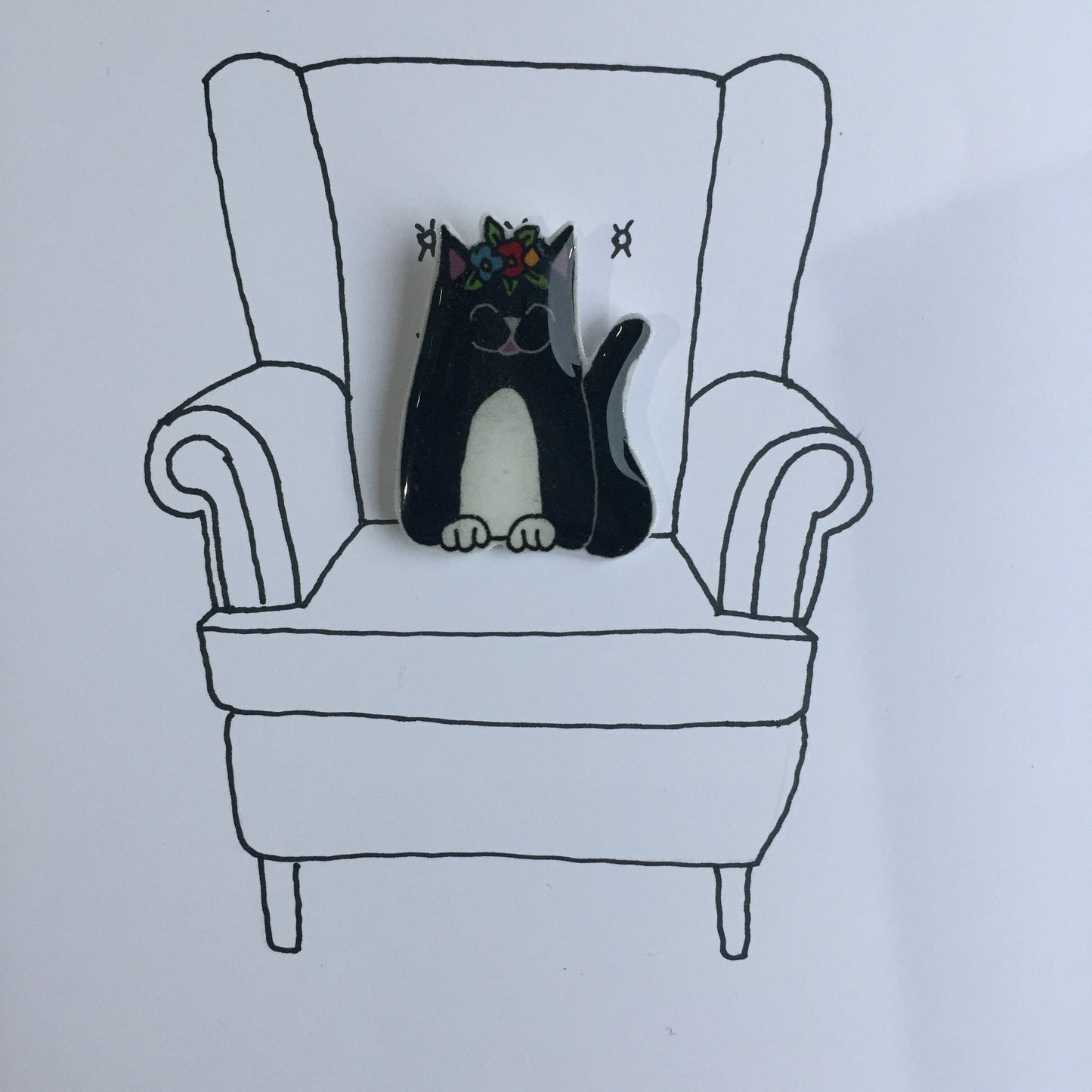 Cat - Black & White Cat Handmade Pin