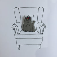 Cat Handmade Pin - Grey Cat