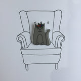 Cat Handmade Pin - Grey Cat