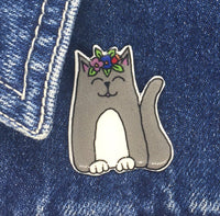 Cat - Grey and White Cat Handmade Pin