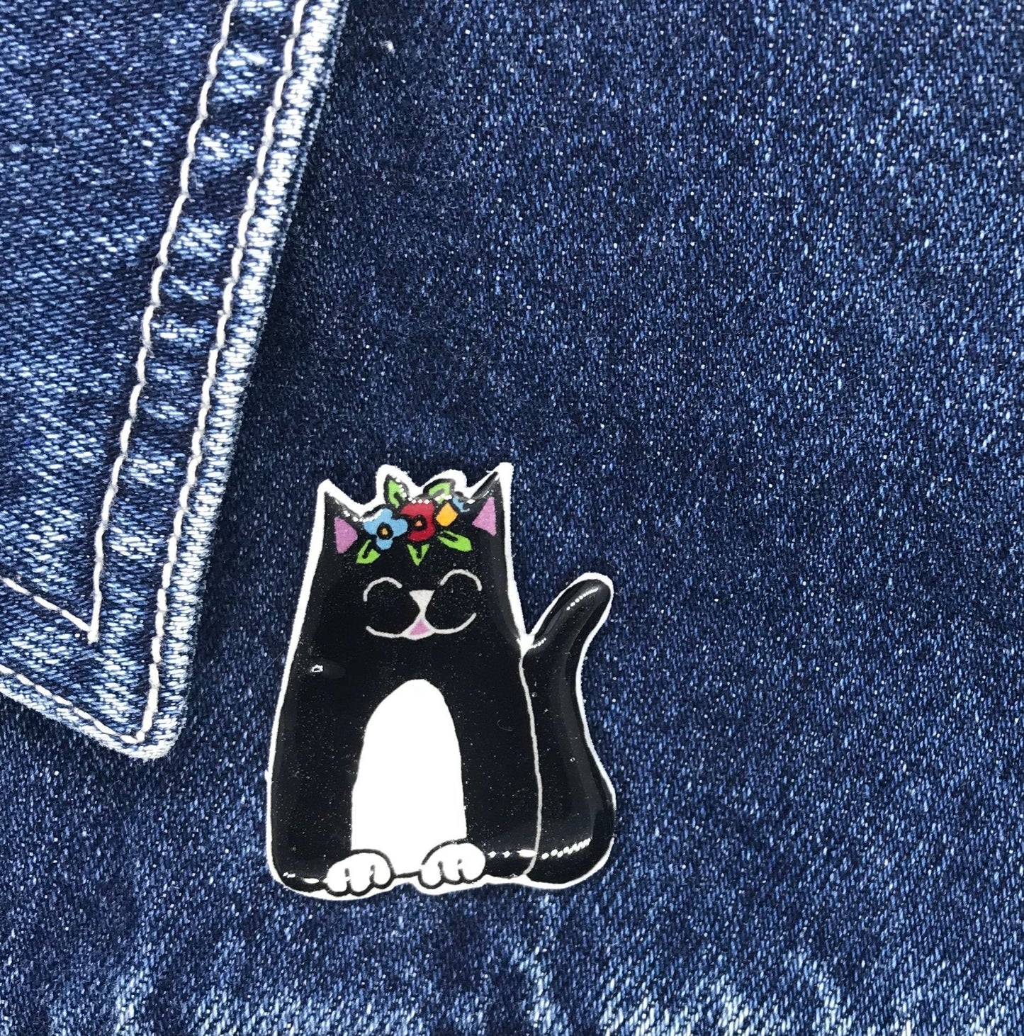 Cat - Black & White Cat Handmade Pin