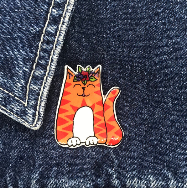 Cat - Ginger Tom Handmade Pin