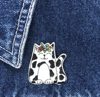 White & Black Cat Handmade Pin