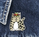 Cat Handmade Pin - Silver Tabby