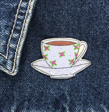 Vintage Rose Bud Tea Cup & Saucer Handmade Pin