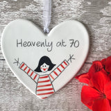 70th Birthday - Heavenly at 70 - Hand Painted Ceramic Heart