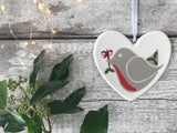 Little Robin Red Breast with holly - hand painted ceramic heart, christmas decoration, ornament, gift, friend, heart, christmas gift for her