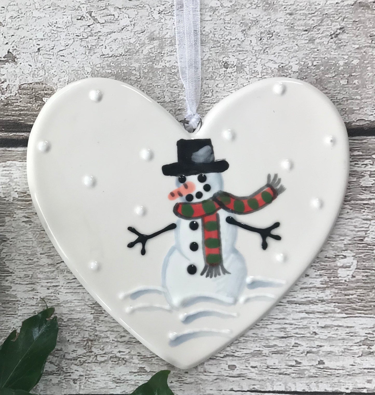 Frosty the Snowman - hand painted ceramic heart - christmas gift, decoration, ornament, friend, heart, christmas gift for her