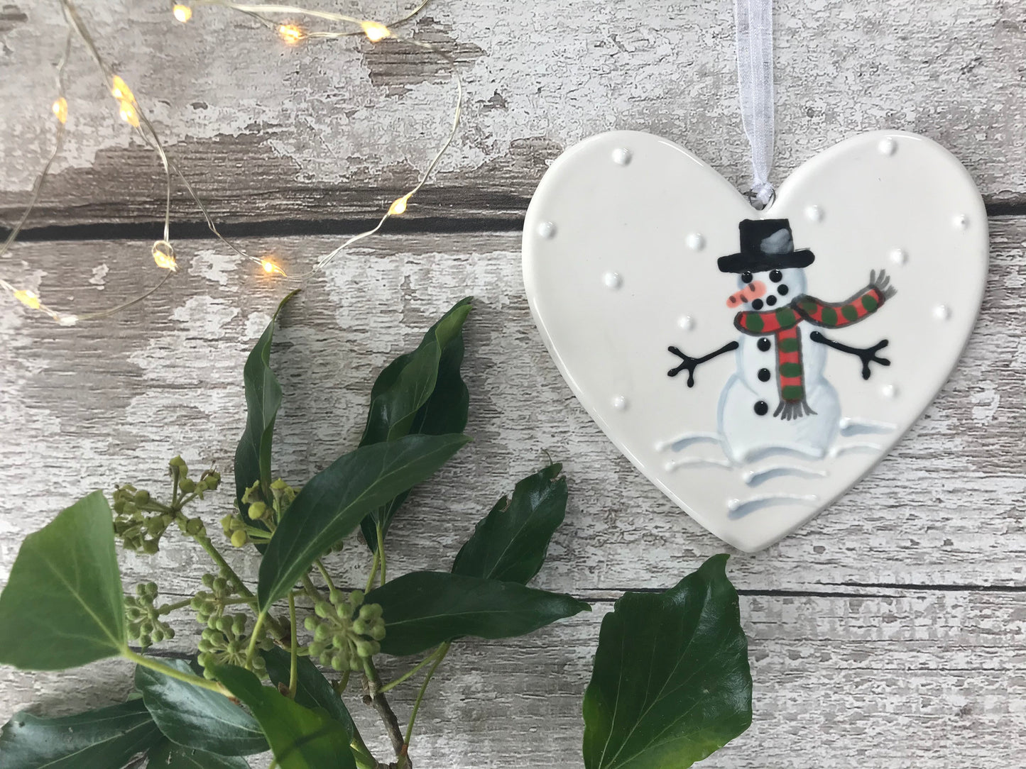 Frosty the Snowman - hand painted ceramic heart - christmas gift, decoration, ornament, friend, heart, christmas gift for her