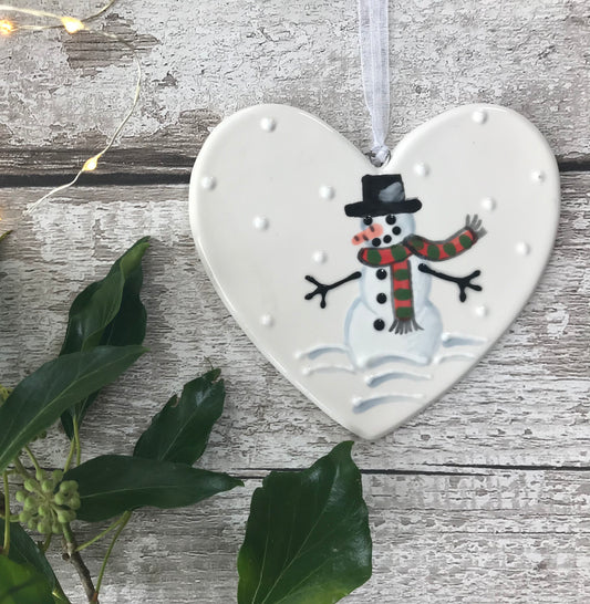 Frosty the Snowman - hand painted ceramic heart - christmas gift, decoration, ornament, friend, heart, christmas gift for her