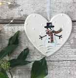 Frosty the Snowman - hand painted ceramic heart - christmas gift, decoration, ornament, friend, heart, christmas gift for her