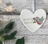 Hand painted Ceramic Heart - Nadolig Llawen Robin with holly, welsh for happy christmas, christmas gift, christmas decoration, heart, orname