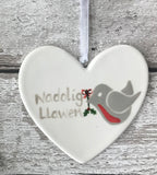 Hand painted Ceramic Heart - Nadolig Llawen Robin with holly, welsh for happy christmas, christmas gift, christmas decoration, heart, orname